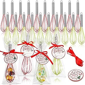 FoldTier 24 Sets 10 Inch Whisks Bulk DIY Fillable Whisk Gifts Colored Silicone Whisks for Cooking Heat Resistant Egg Beaters for Candy Holder Party Favors