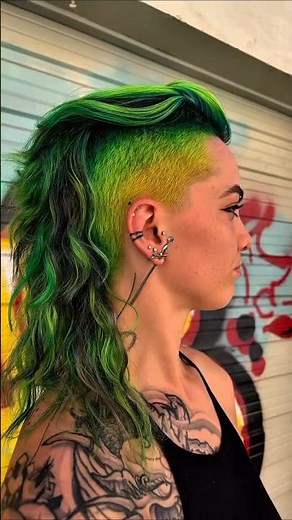 Vivid Acid Green Mohawk Mullet & Clean Side Undercut Transformation 🟢✂️ #greenmullet #shorts #hair