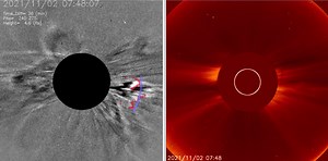 10K views · 295 reactions | SoHO LASCO C2 coronagraph images show an asymmetric full halo CME from 2:48UT onwards. Its speed projected on the plane of the sky is around 650 km/s on average with larger speeds of around 1100km/s in the Northern direction. The CME is certainly Earthbound and an arrival can preliminarily be estimated to be in the late hours of November 4, but this will be refined later as more data and forecasts become available. | SpaceWeatherLive | Facebook