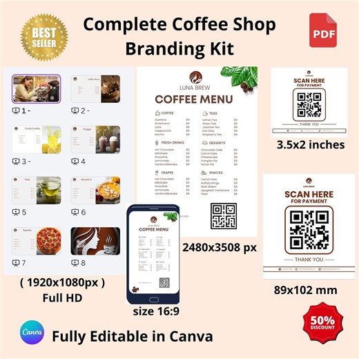 Coffee Shop Branding Kit – Digital Menu, QR Code, Payment Signs (digital Download) - Etsy
