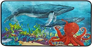 Leather Kitchen Mat 18x30 inch Memory Foam Kitchen Floor Mats,Octopus Whale Kitchen Mats Anti Fatigue Kitchen Rug Comfort Floor Mats for Kitchen Sink Office