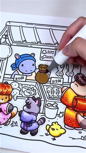 🐟 Fish Market Sticker Effect | Cozy Japan Coloring Book by Jade Summer