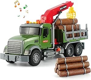 Log Truck Kids Toys Timber Transport Truck 15" Logging Truck Toddler Toy with Lights & Sounds -Construction Truck Birthday Gifts Boys Toys Aged 3+