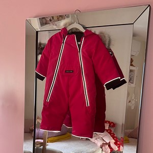 Canada Goose Kids Red Puffer Jacket with Fur Trim