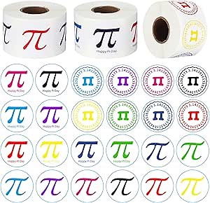 1500 Pcs Pi Day Stickers 3 Rolls Pi Symbol 1.5" Pi Day Math Party Decals Pi Labels Roll Stickers DIY Math Party Decoration Favors for Bottle Laptop Scrapbook Envelope Card Math Lover Gifts, 8 Colors