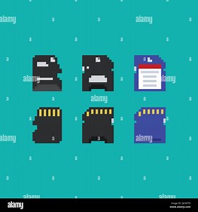 Pixel art memory card vector 8 bit icon set on light blue background. Video game 8-bit sprite. Isolated vector illustration Stock Vector Image & Art - Alamy