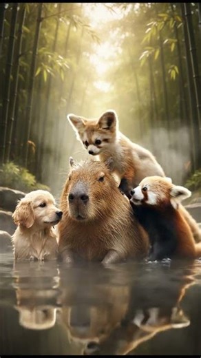 Fluffy Friends' Onsen Party: When a Capybara's Relaxing Bath Gets Adorably Crowded!