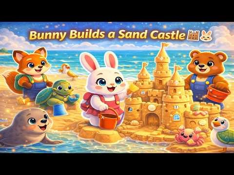 Bunny Builds a Sand Castle 🏰🐰 | Beach Adventure with Fox & Bearo | 3D Kids Animation