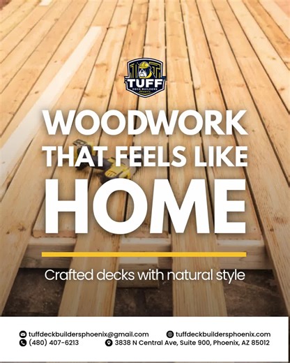 Before you hire any deck builders near me, ask how they handle framing, hardware, and load so your deck stays safe and solid long-term. At Tuff Deck Builders Phoenix, we design for Arizona heat and everyday use, not just curb appeal. A pretty deck that isn’t engineered right can sag, crack, or fail when you need it most. Visit tuffdeckbuildersphoenix.com to see what a properly built deck looks like and get a free estimate on your project. #tuffdeckbuildersphoenix #deckbuildersphoenix #deckbuildi