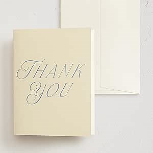 Minted Thank You Cards Pack, Set of 10, Folded Thank You Cards with Envelopes, Blank Card, Luxe Script Design in Cream & Blue, Luxurious Paper, Designed by Independent Artists, Wedding or Everyday Use