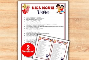 Kids Movie Trivia Quiz Game Printable With Answers, Fun Facts Animated and Live Action Film Games, Birthday Family Night Reunion Activity - Etsy