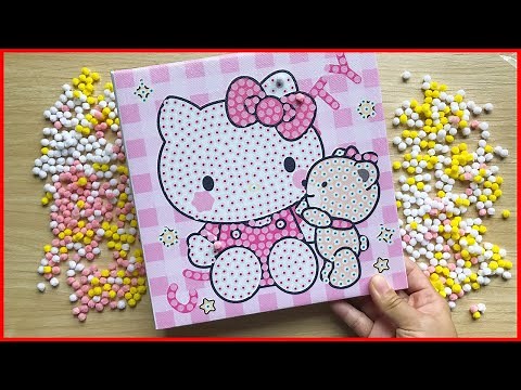 Painting Hello Kitty with "pom pom", painting ideas, handmade (Chim Xinh channel)