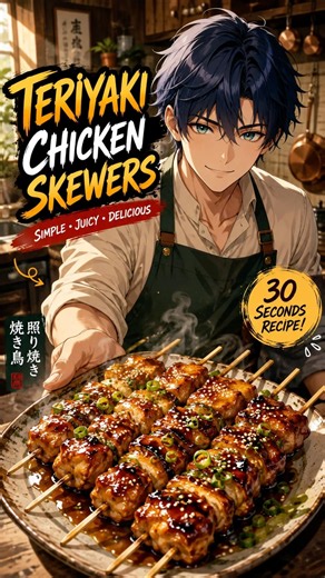 🍢 Teriyaki Chicken Skewers | Easy & Delicious Japanese Recipe 🍗🔥 #teriyakichicken #animecooking