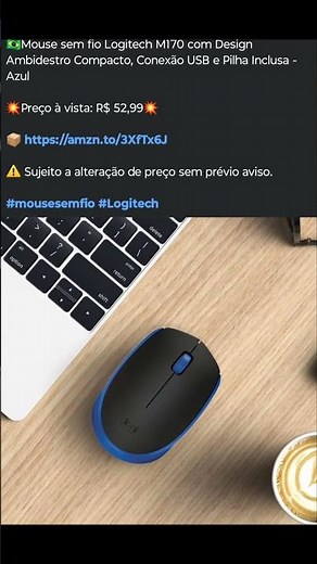 🇧🇷Mouse sem fio Logitech M170 com Design Ambidestro Compacto, Conexão USB e Pilha Inclusa - Azul💥