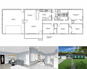 1500 Square Foot Four Bedroom Two Bathroom House Plans, One Story Traditional Ranch Style House Plans With Double Garage - Etsy