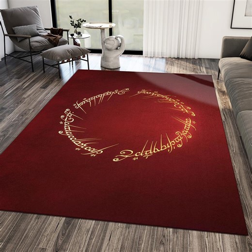 The One Ring Elvish Script Area Rug, Lord of the Rings Inspired Decor, Deep Red and Gold Fantasy Carpet, Living Room Rug - Etsy UK