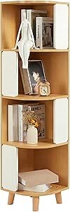 4-Tier Wood Corner Bookshelf, Nordic Style Modern Book Shelf, Tall Shelf & Thickened Wooden Layers, Sturdy Standing Bookcase for Living Room/Bedroom/Office, Easy to Assemble - Natural & White