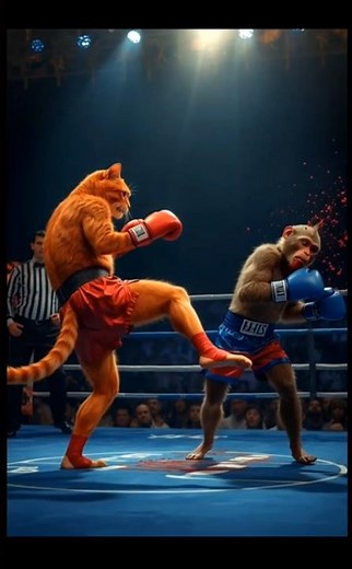 Funny Cat vs Monkey Boxing Match 🥊 | The Cat Wins the Fight! 😂