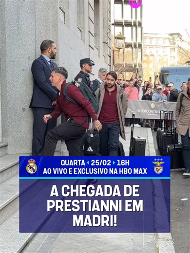 Afastado para o duelo de amanhã (25/02) contra o Real Madrid, Prestianni chegou a Madri junto com o time do Benfica antes do confronto pela #CasaDaChampions... #MFM #HBOMax