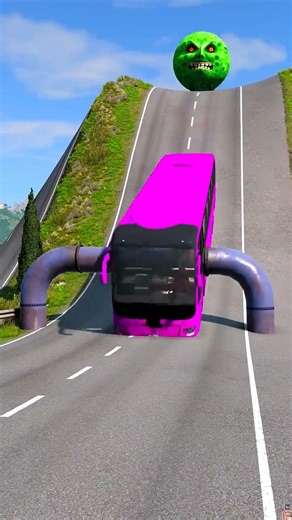 Colorful Long City Buses vs Low Pipe - BeamNG.drive #shorts #beamngdrive #beamng