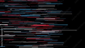 Abstract animation of bright neon rays of different sizes flying horizontally on the black background. Animation. HD animation with neon rays. Motion background.