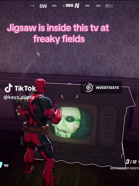 Encountering Jigsaw at Freaky Fields in Fortnite