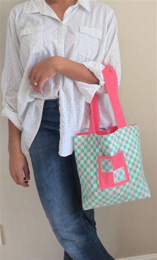 Patchwork Quilted Tote Bag with matching  Keychain!