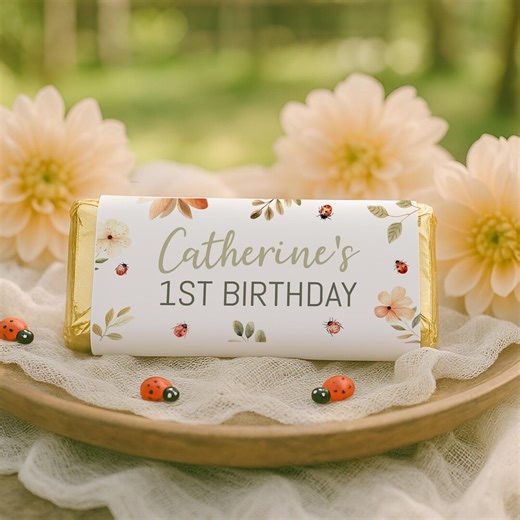 Ladybug Birthday Party Favors, Lovebug Chocolate Bar Wrapper, Ladybug Birthday Candy Wrapper Printable Girl, Spring Floral Garden Bug, Sb168 - Etsy