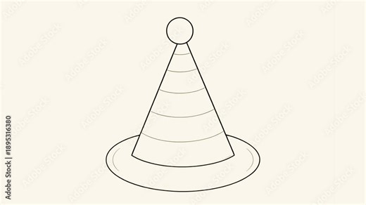 Birthday Cone Hat Celebration Cap Outline Graphic Element Animation, Simple Party Hat Line Art Outline Vector