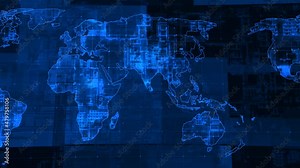 Technology background world map animation, Digital technology world map animated background