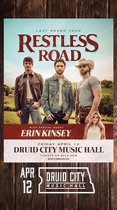 2.2K views · 249 reactions | ROLL TIDE ROLL T-Town's own Restless Road has a special message for your Friday 落 They'll return to their stomping grounds a week from today (4/12) with Erin Kinsey to perform at DCMH. Move quickly! There are a limited number of tix still available in our bio!  #Tuscaloosa #RTR #Bama | Druid City Music Hall | Facebook
