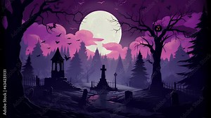 horror atmosphere scene in a spooky old cemetery. Animated looping background Stock Video