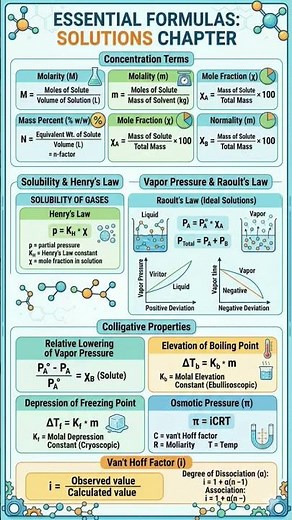 Class 12 Chemistry Solutions Chapter All Formulas Cheat Sheet 📝 | Mind Map Revision