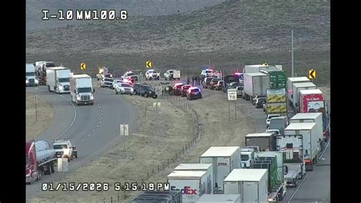 This is the current scene on Thursday of a single-vehicle rollover crash near the Border Patrol checkpoint in Hudspeth County. MORE: https://www.ktsm.com/news/rollover-crash-with-injuries-impacting-traffic-in-hudspeth-county/ | KTSM 9 News