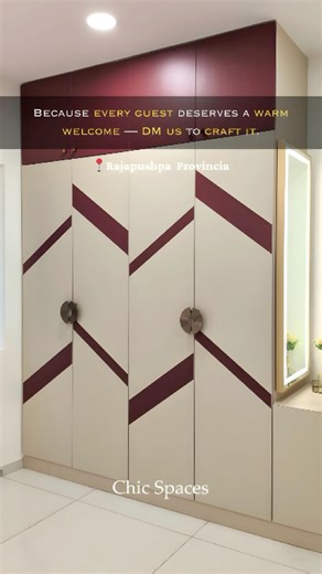 Rajapushpa Provincia | Modern Guest Bedroom Wardrobe | Maroon & Beige Chevron Design | Interiors