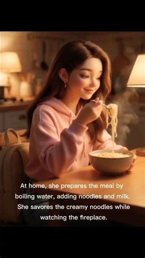 Cute Mini Story: Mila Cooking Milk Noodles at Home 🥣Easy Cooking for Beginners