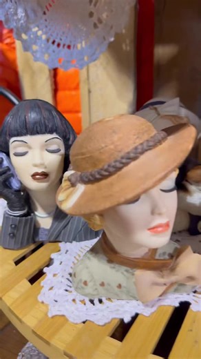 Mustard Seed Mercantile on Instagram: "Happy Valentine’s Day(: SNL fans: Remember the Maharelle Sisters? Perfect harmony… then Dooneese crashes in with giant forehead, tiny baby hands, and pure chaos. ‘We’re all together… sisters!’ 😂 We’ve got antique lady head figurines in the shop giving full Dooneese vibes—quirky, vintage, awkwardly adorable! Watch the video! Come snag one (or let it stare lovingly at you forever 😅). && YES, Dooneese is for sell😉 Mustard Seed Mercantile 602 Main Street, Ro