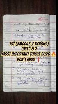 IoT (BMC043 / KCA043) Unit 1 & 2 Important Topics 2026 🔥 | AKTU MCA #shorts