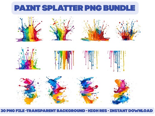 30 Paint Splatter PNG Bundle – Colorful Paint Splash Graphics - Etsy