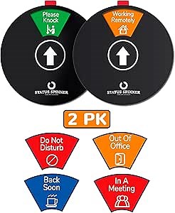 2PK Office Door Signs in out, In Meeting Sign for Offices Door/Out of Office/Do Not Disturb Sign Wheel for Wall/Working Remotely 6 Options-6 inch