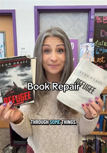 At least this was a clean break. Let’s repair Refugee before the bell! #bookrepair #middleschool #reading #librarybooks #bookish