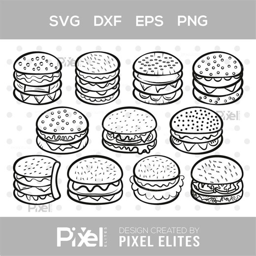 Burger Outline SVG Cut File | Jumbo Burger & Cheeseburger Design Bundle for Cricut | Dxf Eps Png - Etsy
