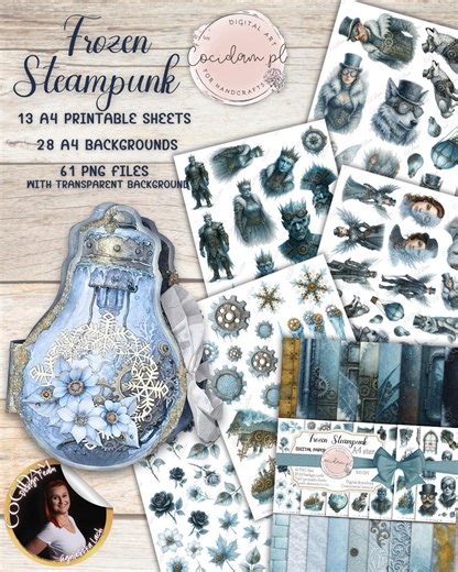 Frozen Steampunk – PNG Scrapbooking Collection | Steampunk Winter | A4 Backgrounds | Cutout Graphics | Digital Scrapbooking - Etsy