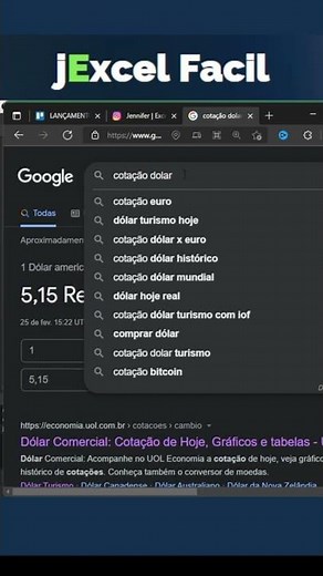 COTAÇÃO DOLAR NO EXCEL