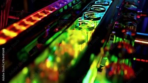 A closeup of the luminescent material used in the concentrator showcasing the vibrant colors and unique properties that allow it to absorb and convert sunlight into electricity.