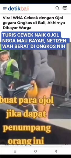 TURIS CEWEK NAIK OJOL TIDAK MAU BAYAR, NETIZEN SALFOK DAN BILANG BERAT DI ONGKOS