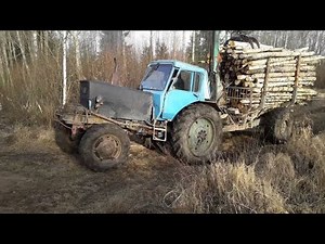 Belarus Mtz 82 with homemade forestry trailer and loader, big load
