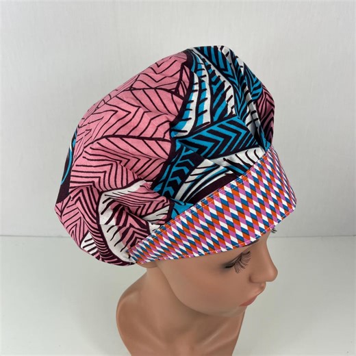 African Motifs Bouffant Scrub Cap for Women Pink Floral Traditional Bouffant Surgical Scrub Hat Satin Lined Option - Etsy