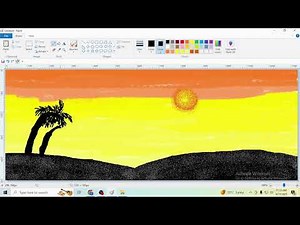 MS Paint Landscape Drawing 🌅 | Easy Sunset Scenery Tutorial for Beginners