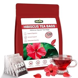 Hibiscus Tea Bags, Hibiscus Flower Herbal Tea - Caffeine & Sugar Free, 120 Teabags